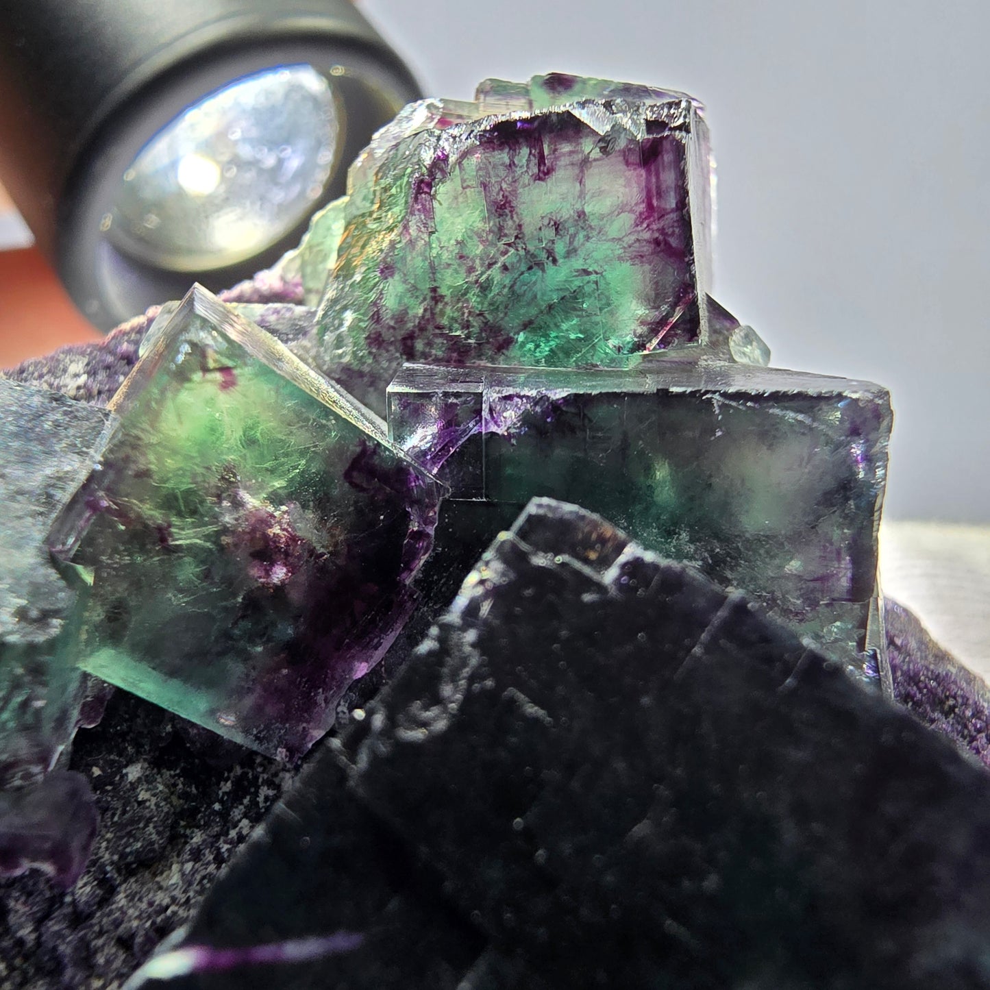Phantom Fluorite Cube Specimen, double-sided green purple Okorusu Namibia 76*55*41mm 