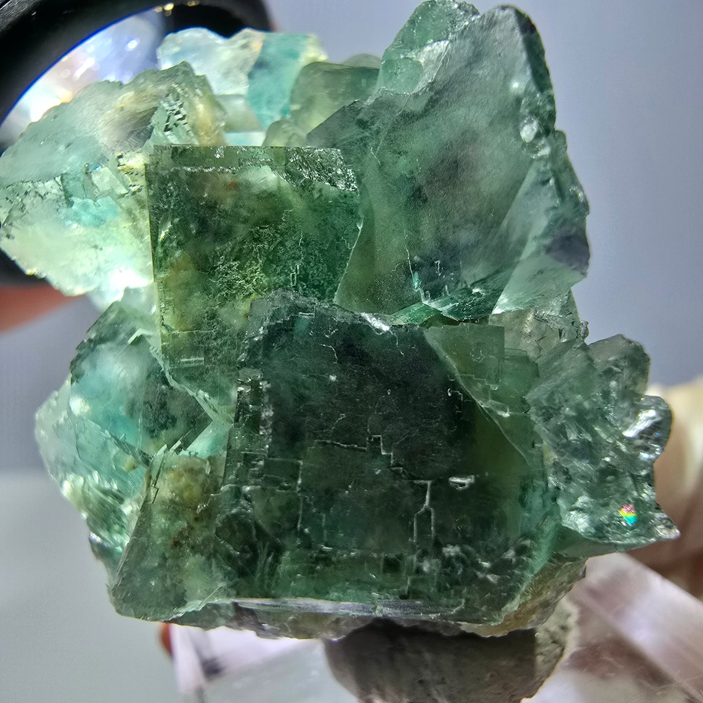 Phantom Fluorit Würfel, parkettiert, Quarz Stufe Okorusu, Namibia 42*30*26mm