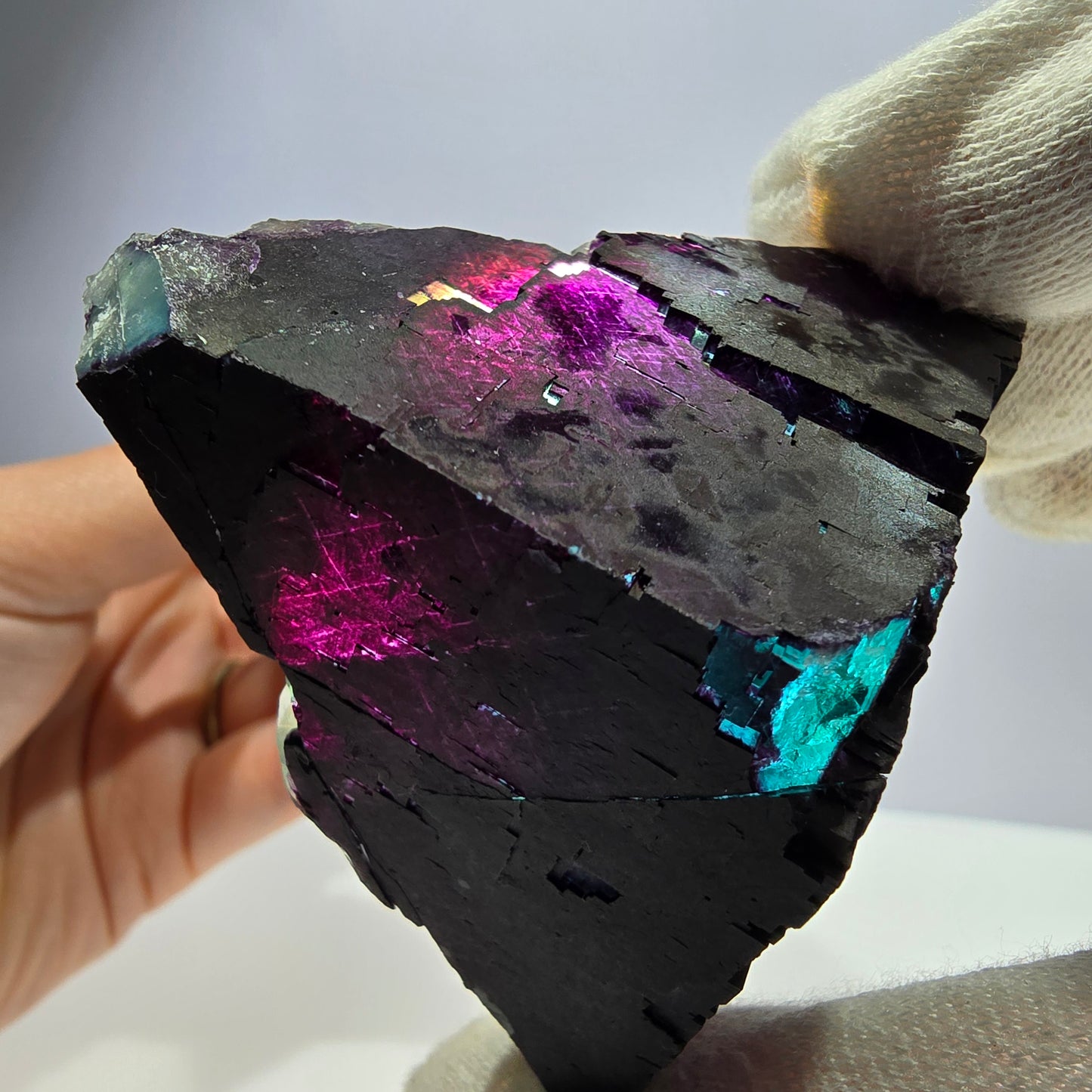 Grand spécimen de cube de fluorite fantôme vert violet zonal 11:11 Angel Pocket, Namibie 73*71*33mm 