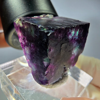 Rare cube de fluorite fantôme parqueté vert violet Okorusu Namibie 22*22*19mm 