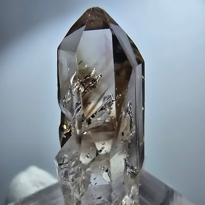 Pointe de sceptre en quartz fumé fantôme transparent, Goboboseb, Namibie, 32 x 15 x 11 mm 