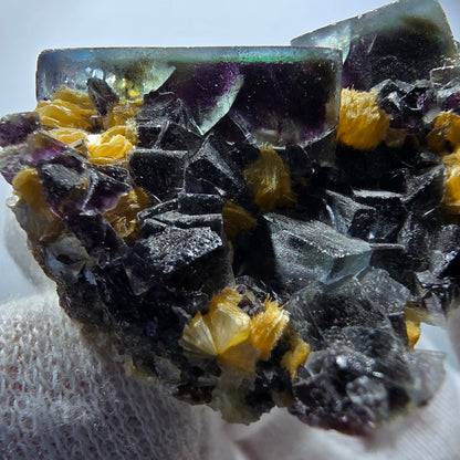 Bunte Phantom Fluorit Würfel Hyalit Muskovit Stufe Erongo, Namibia 51*39*30mm