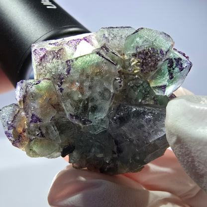 Cube de fluorite fantôme, zonal, muscovite, spécimen de tourmaline Schorl, Erongo, Namibie, 42 x 35 x 23 mm 