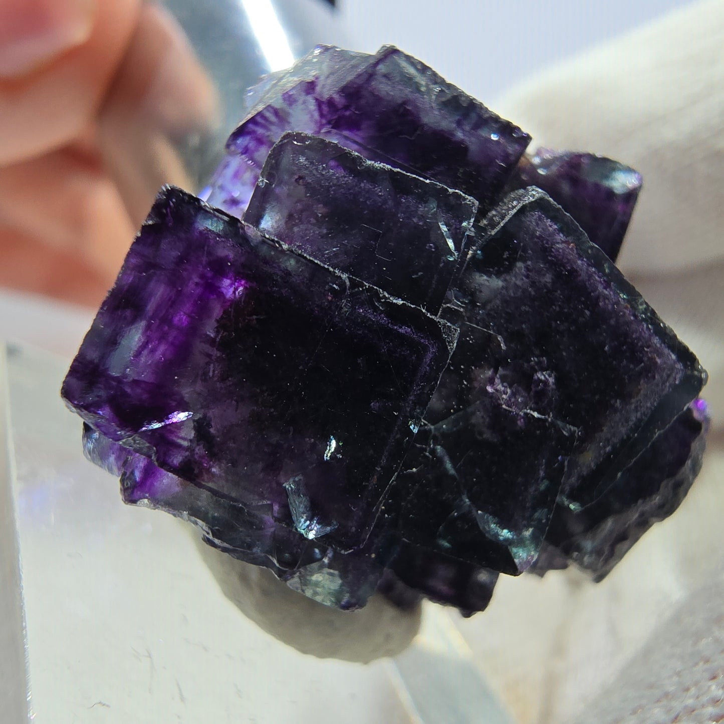 Klare Phantom Fluorit Würfel Stufe zonal grün lila Okorusu, Namibia 33*26*17mm