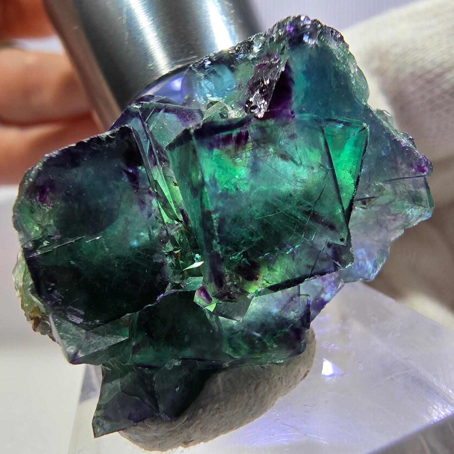 Clear Phantom Fluorite Cube Specimen zonal green purple Okorusu, Namibia 32*24*15mm 