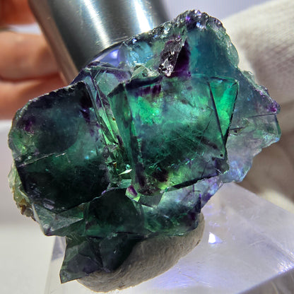 Clear Phantom Fluorite Cube Specimen zonal green purple Okorusu, Namibia 32*24*15mm 