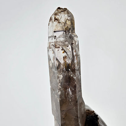 Sceptre DT en quartz fumé squelette Enhydro, parure de poche Valentine en calcite UV. Namibie 128 x 32 x 27 mm 