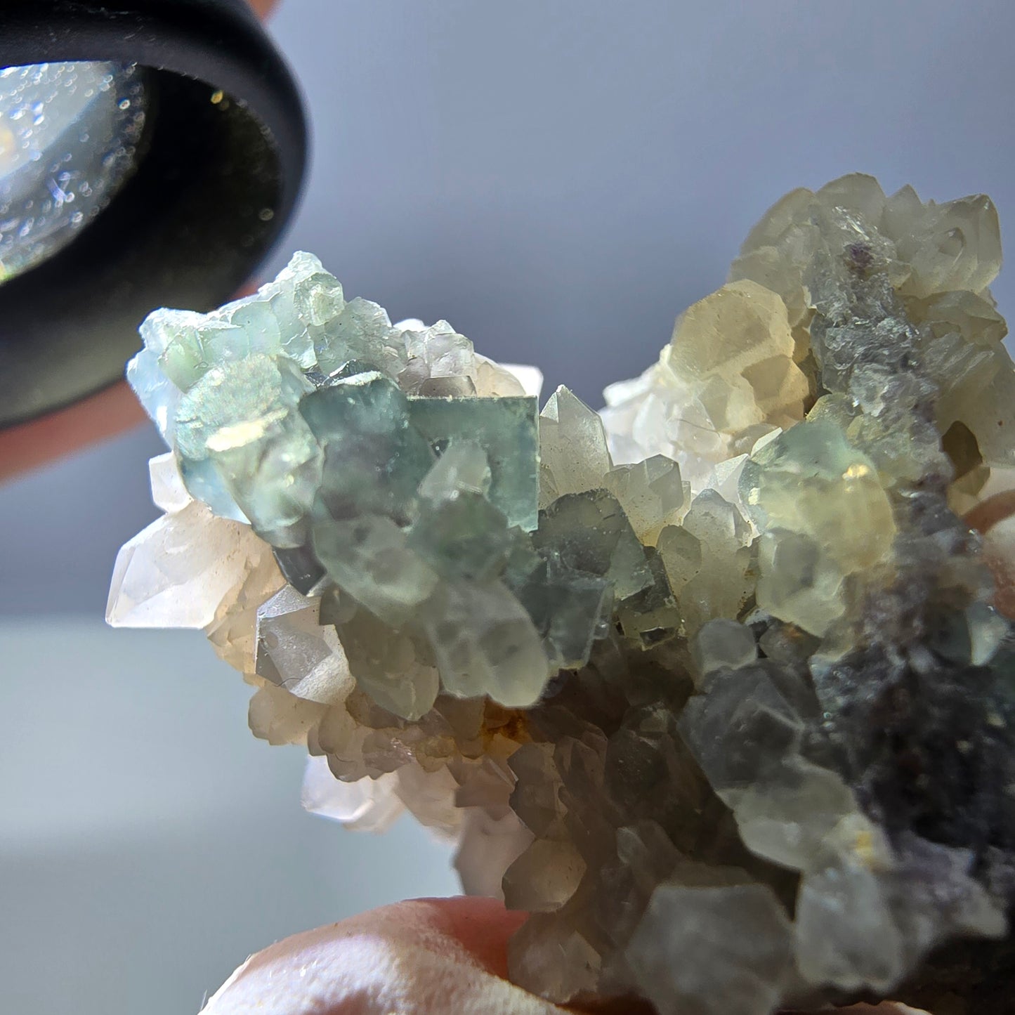 Rare cube de fluorite fantôme, spécimen de quartz vert Okorusu, Namibie, 42 x 31 x 31 mm 