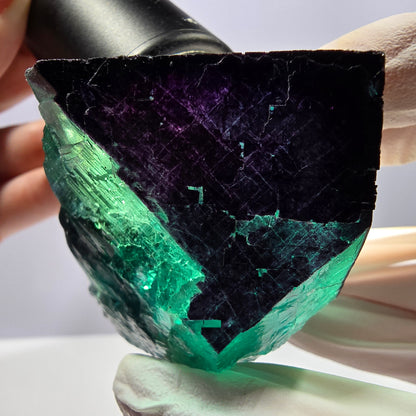 Spécimen de cube de fluorite fantôme vert violet zonal 11:11 Angel Pocket, Namibie 67*53*42mm 