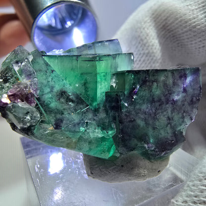 Seltene Phantom Fluorit Würfel Stufe zonal grün lila Okorusu, Namibia 36*27*17mm