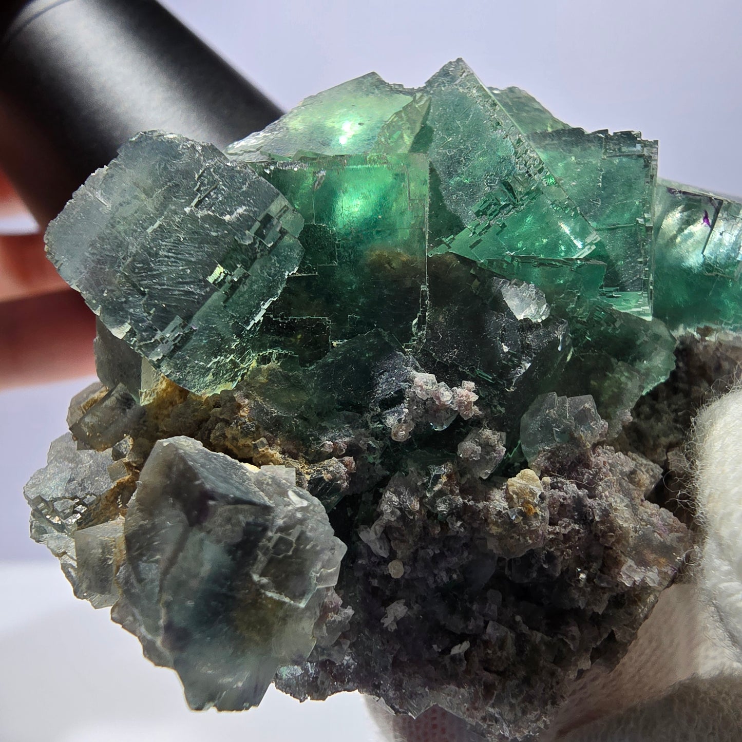 Seltene Phantom Fluorit Würfel Stufe parkettiert grün Okorusu Namibia 74*42*33mm