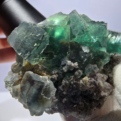 Seltene Phantom Fluorit Würfel Stufe parkettiert grün Okorusu Namibia 74*42*33mm