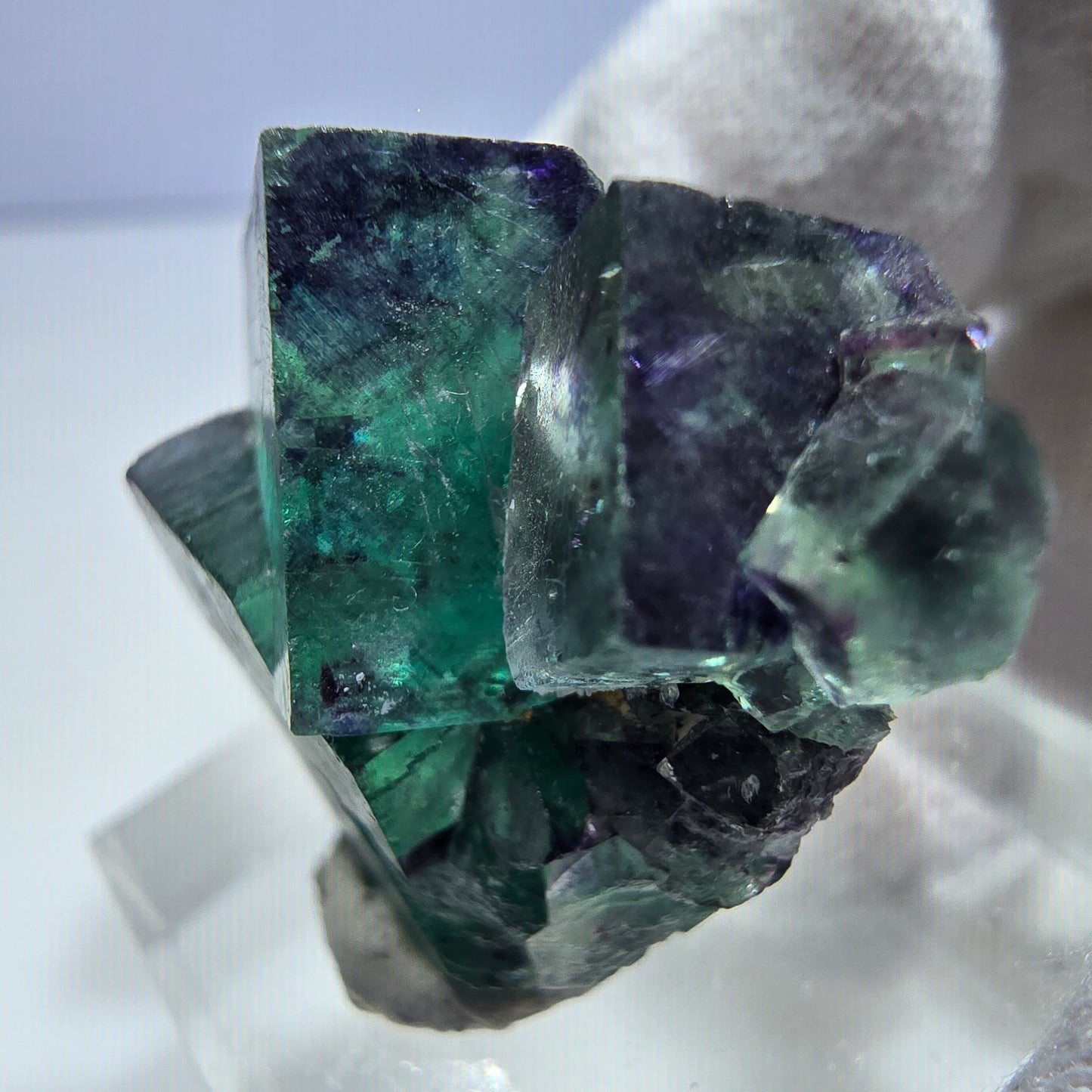 Seltene Phantom Fluorit Würfel Stufe zonal grün lila Okorusu, Namibia 28*25*17mm