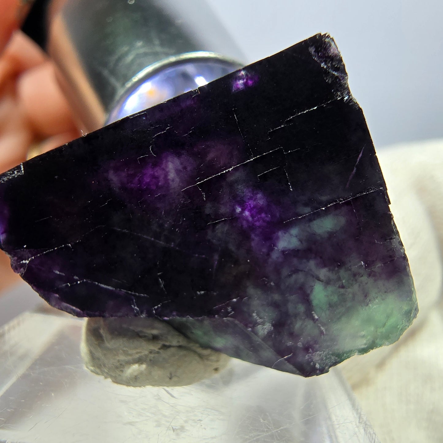 Seltener Phantom Fluorit Würfel, zonal grün lila Okorusu, Namibia 23*20*18mm