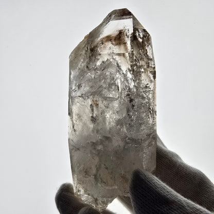 Quartz fumé squelette Enhydro, calcite UV, 1 gobo de poche Bubble Valentine. Namibie 98 x 49 x 26 mm 