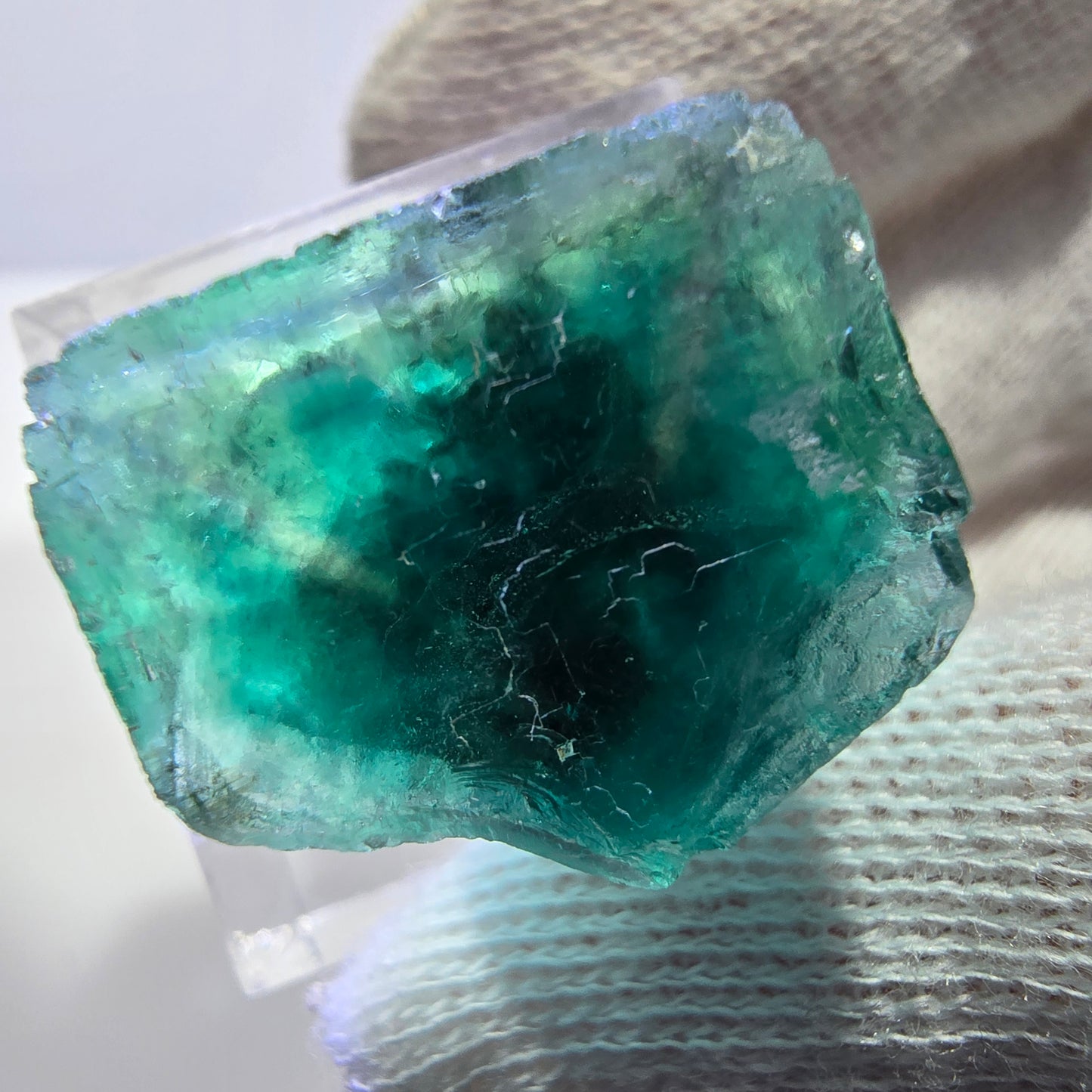 Rare cube de fluorite fantôme, vert violet, Okorusu, Namibie, 26 x 26 x 20 mm 