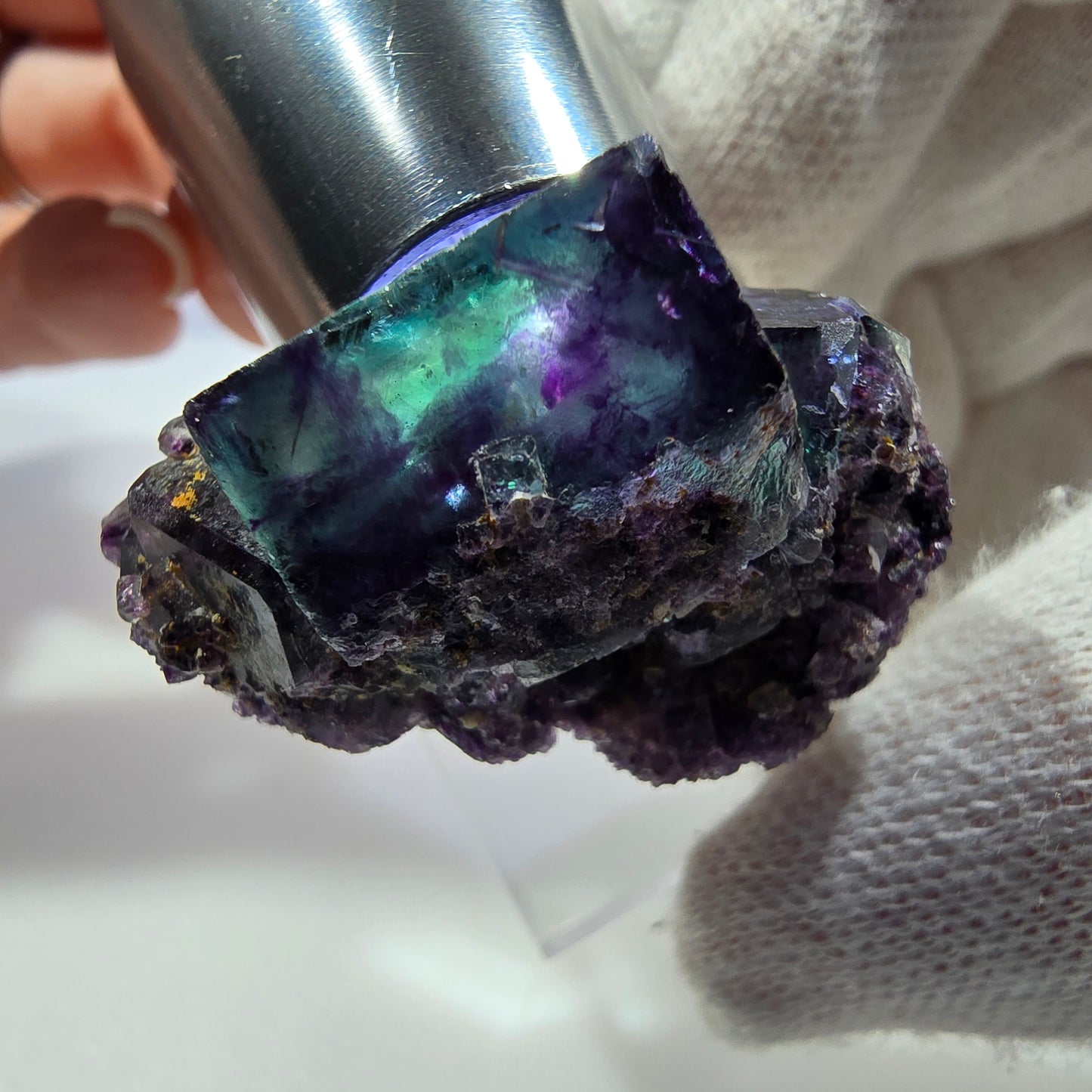 Klare Phantom Fluorit Würfel Stufe zonal grün lila Okorusu, Namibia 36*26*25mm