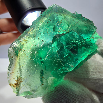 Rare spécimen de cube de fluorite fantôme, parqueté vert Okorusu, Namibie, 55 x 36 x 23 mm 