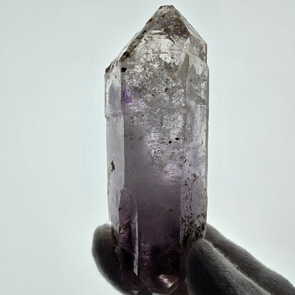 Sceptre DT en améthyste squelette Enhydro, poche de calcite Valentine Goboboseb Namibie 100 x 36 x 30 mm 