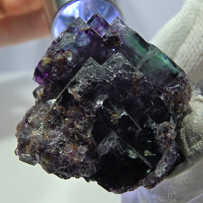 Klare Phantom Fluorit Würfel Stufe zonal grün lila Okorusu, Namibia 35*30*22mm