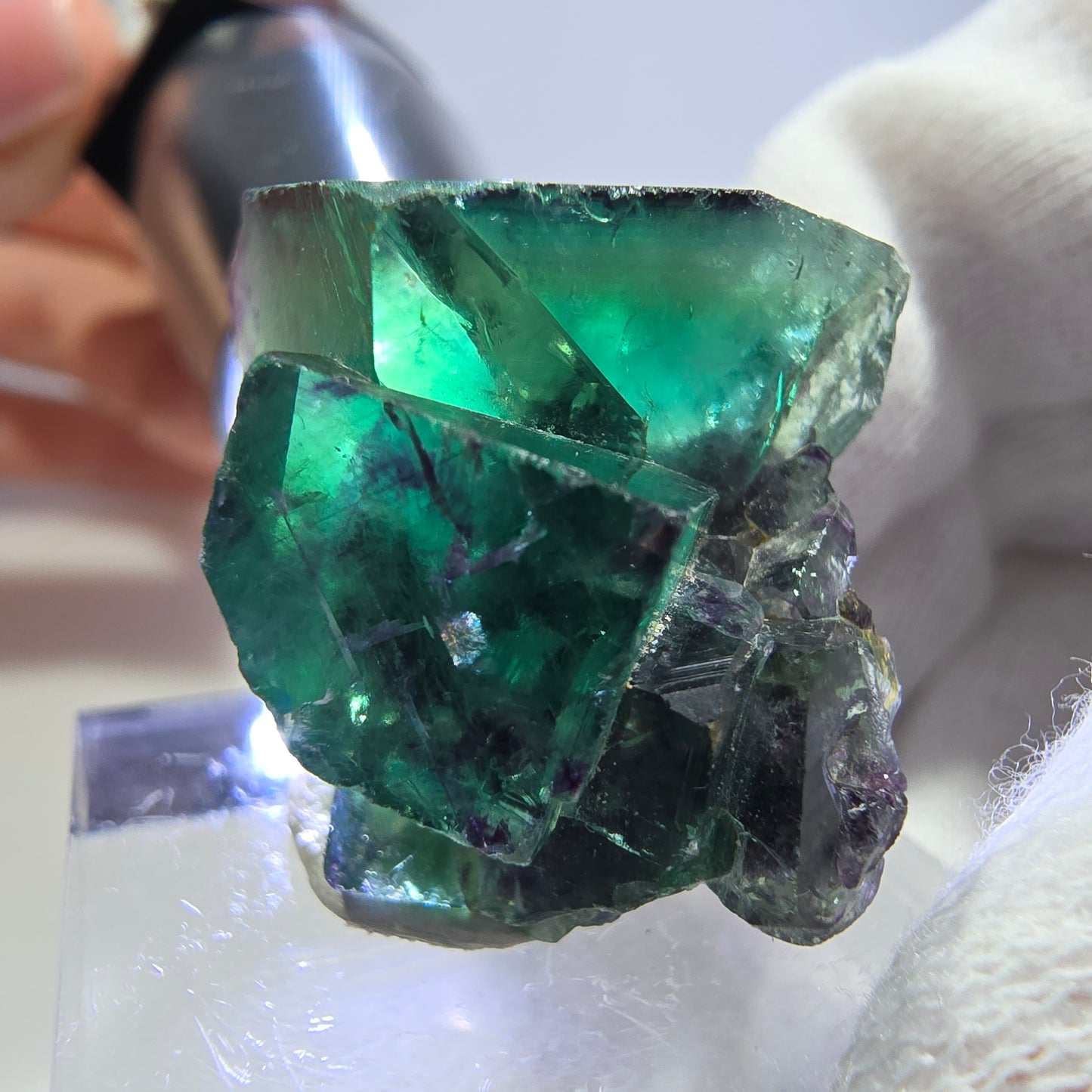 Spécimen rare de cube de fluorite fantôme, vert-violet zonal, Okorusu, Namibie, 32 x 20 x 22 mm 