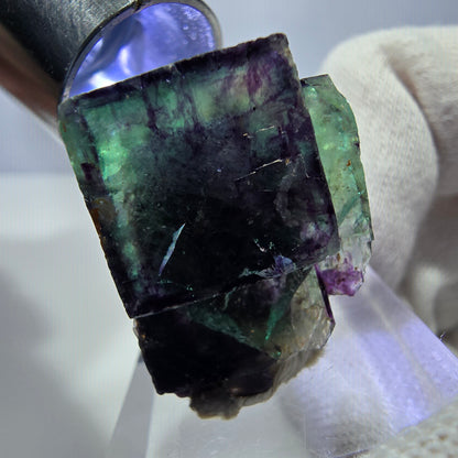 Spécimen zonal de cube de fluorite fantôme, vert violet, Okorusu, Namibie, 30 x 26 x 17 mm 