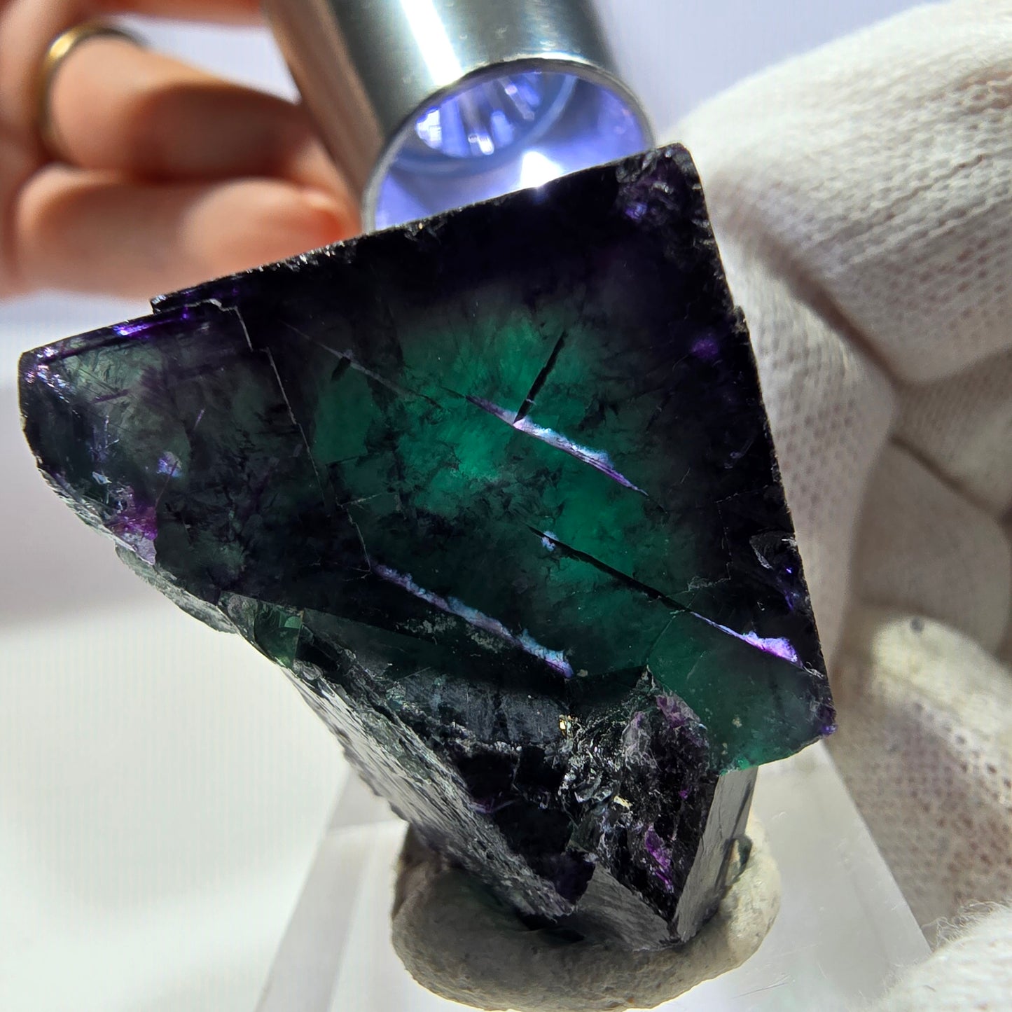 Klare Phantom Fluorit Würfel Stufe zonal grün lila Okorusu, Namibia 37*32*29mm