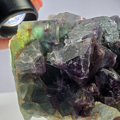 Grand spécimen de cube de fluorite fantôme, vert violet, Okorusu, Namibie, 88 x 60 x 40 mm 