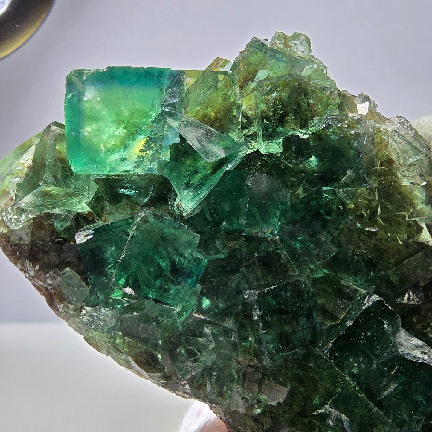 Spécimen de cube de fluorite fantôme transparente, parqueté Okorusu Namibie 95*54*21mm 