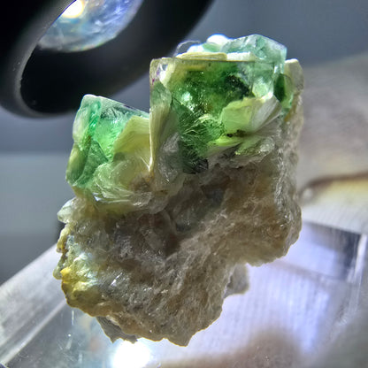 Phantom Fluorit Würfel, Muskovit Stufe Erongo, Namibia 29*19*15mm