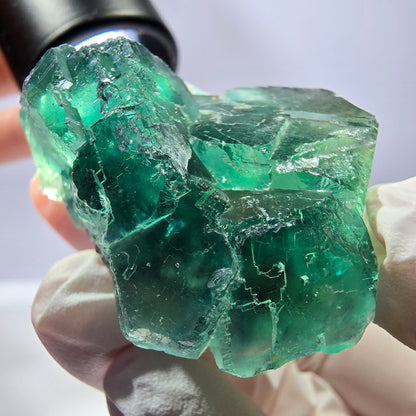 Spécimen de cube de fluorite fantôme transparente, vert parqueté, Okorusu, Namibie, 48 x 36 x 21 mm 