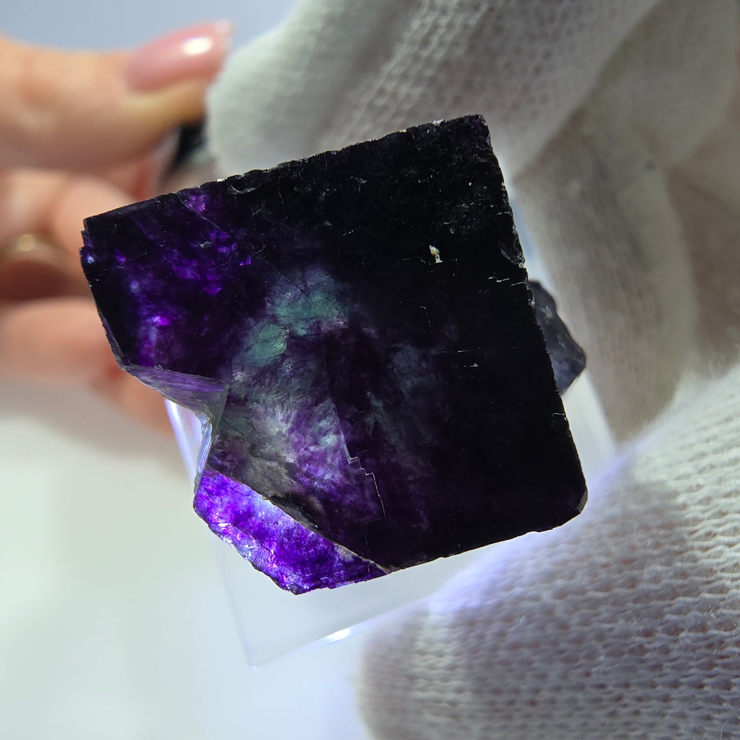 Klare Phantom Fluorit Würfel Stufe zonal grün lila Okorusu, Namibia 23*17*22mm