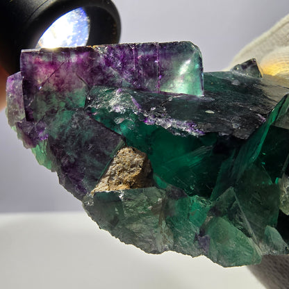 Grand spécimen zonal de cube de fluorite fantôme, vert violet Okorusu, Namibie 98*52*30mm 