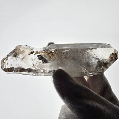 Quartz fumé squelette Enhydro DT, calcite UV, pochette Valentine 3x Bubble, Namibie 118 x 34 x 29 mm 