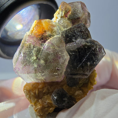 Cube hexagonal de fluorite fantôme, muscovite, tourmaline Schörl, Erongo, Namibie, 36 x 26 x 18 mm 