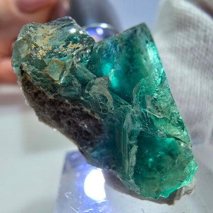 Seltene Phantom Fluorit Würfel Stufe zonal grün lila Okorusu, Namibia 28*28*17mm