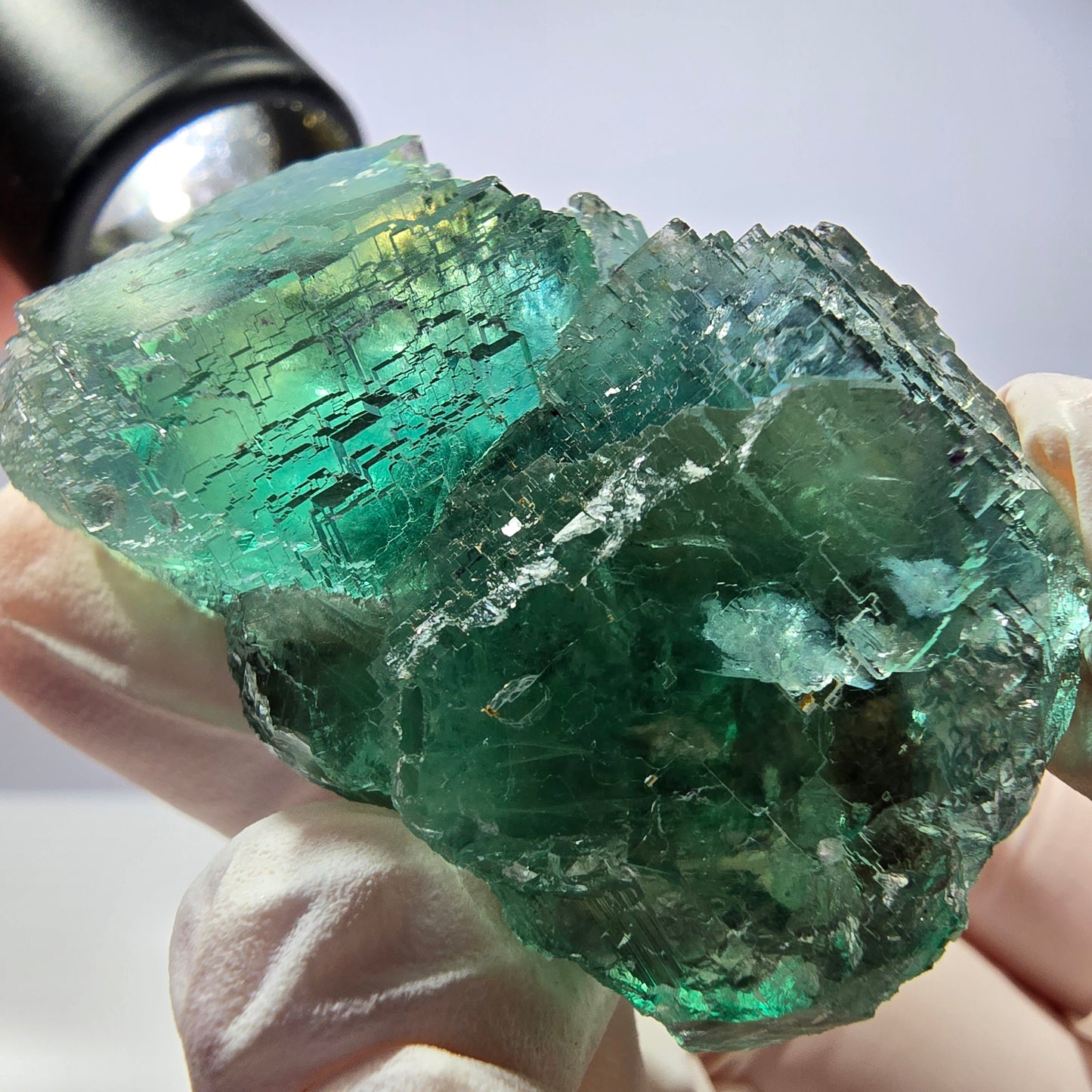 Spécimen de cube de fluorite fantôme transparente, parqueté vert Okorusu, Namibie 49 x 31 x 31 mm 
