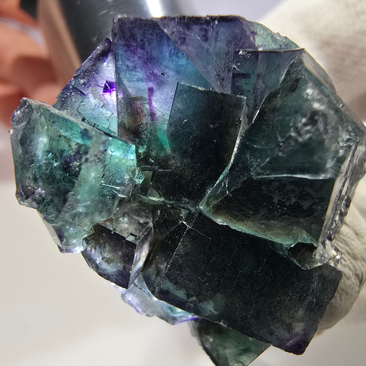 Klare Phantom Fluorit Würfel Stufe zonal grün lila Okorusu, Namibia 36*29*19mm