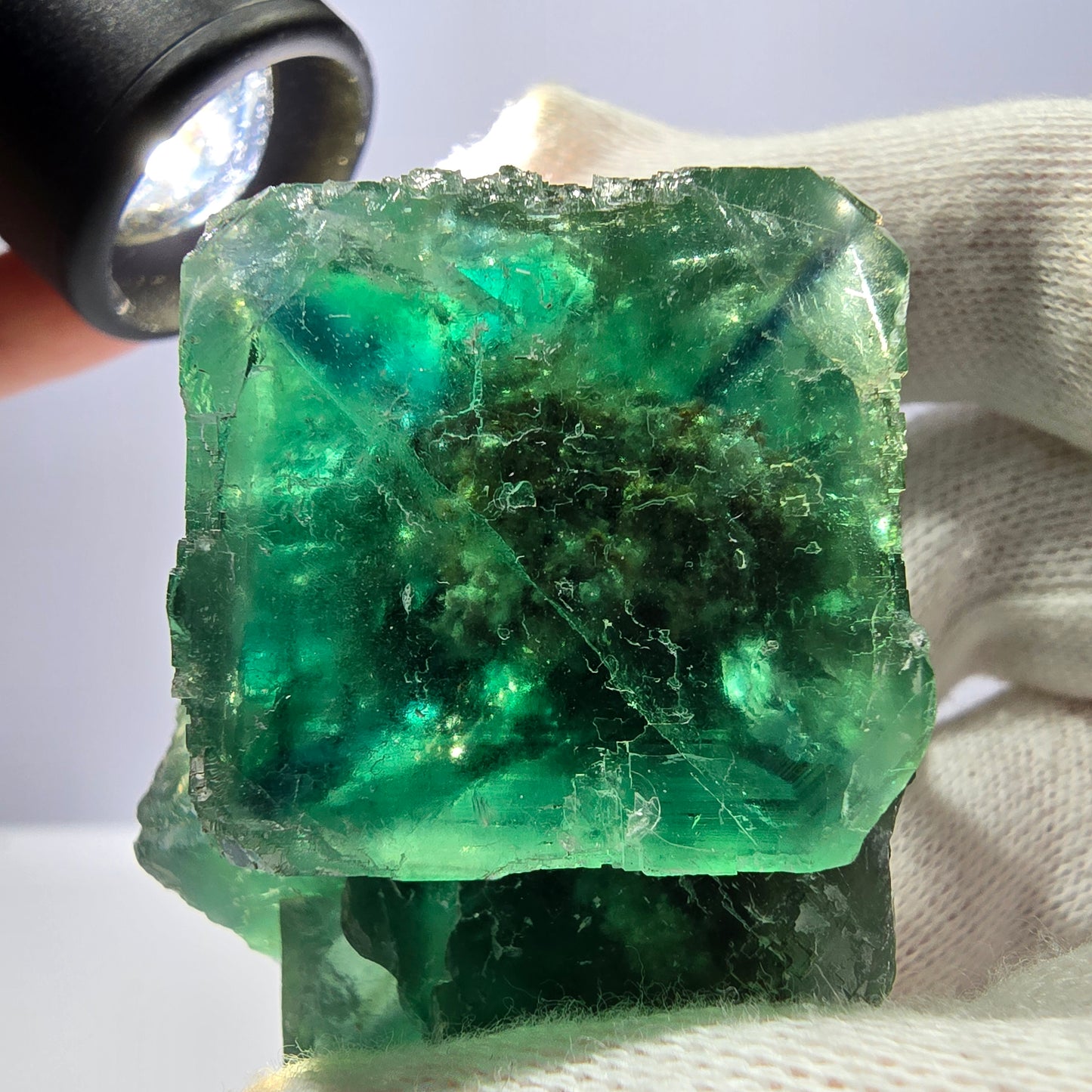 Seltene Phantom Fluorit Würfel Stufe parkettiert grün Okorusu Namibia 67*50*44mm