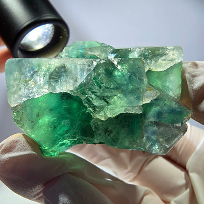 Spécimen de cube de fluorite fantôme transparente, vert parqueté, Okorusu, Namibie, 43 x 37 x 21 mm 