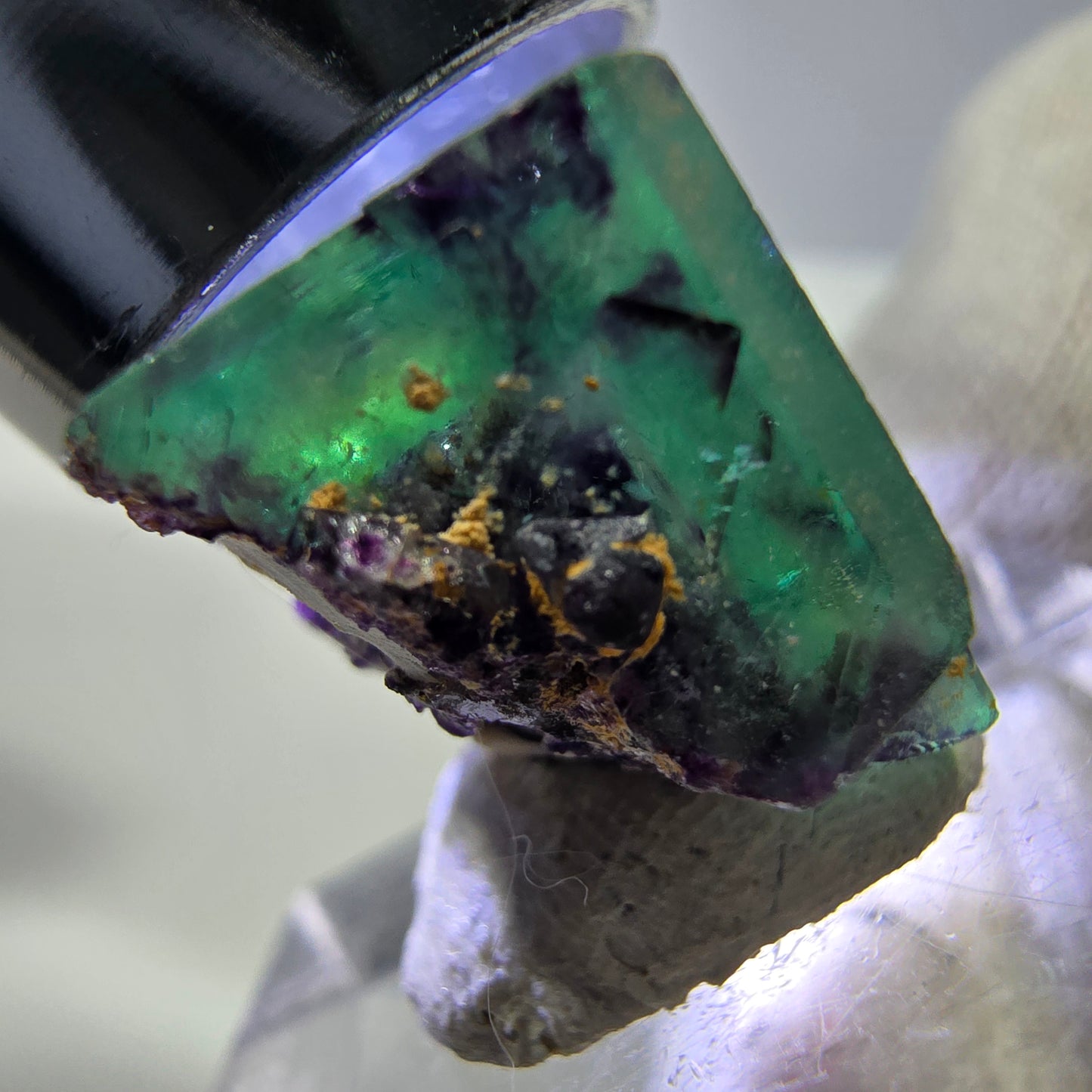 Spécimen rare de cube de fluorite fantôme, vert zonal et violet, Okorusu, Namibie, 19 x 21 x 13 mm 