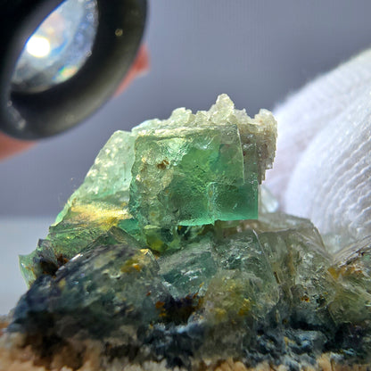Cube de fluorite fantôme zonal, spécimen d'orthose, Erongo, Namibie, 62 x 45 x 30 mm 