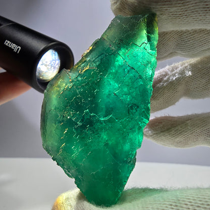 Cube de fluorite fantôme transparent vert à gradins Okorusu Namibie 67 x 43 x 34 mm