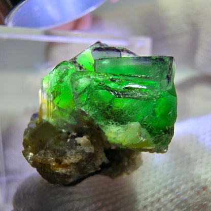Cube de fluorite fantôme zonal, tourmaline muscovite Schörl, hyalite Erongo, Namibie 25*21*17mm 