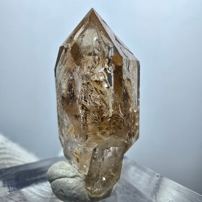 Sceptre Enhydro Phantom Smoky Quartz DT, 1x Bubble Goboboseb, Namibie 28*14*10mm 