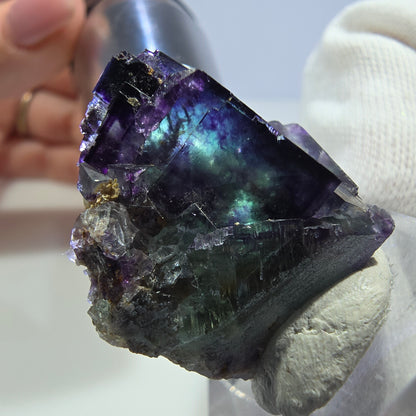 Seltene Phantom Fluorit Würfel Stufe zonal grün lila Okorusu, Namibia 29*23*20mm