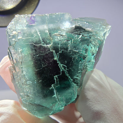 Spécimen de cube de fluorite fantôme parqueté vert violet Okorusu, Namibie 40*29*21mm 