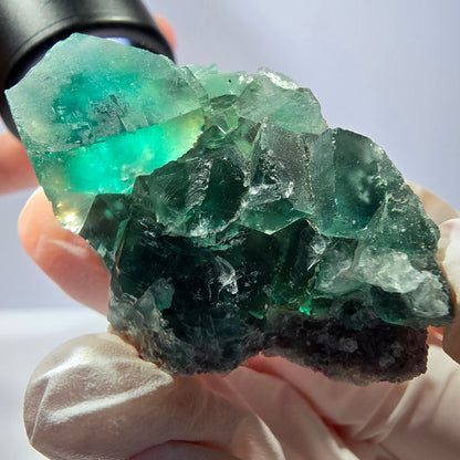 Spécimen de cube de fluorite fantôme transparente, vert parqueté, Okorusu, Namibie, 49 x 31 x 16 mm 