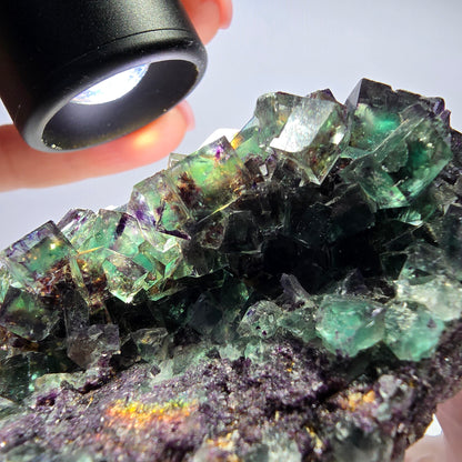 Grand spécimen de cube de fluorite fantôme, vert violet, Okorusu, Namibie, 83 x 55 x 29 mm 