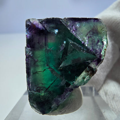 Spécimen rare de cube de fluorite fantôme, vert zonal et violet, Okorusu, Namibie, 31 x 39 x 20 mm 